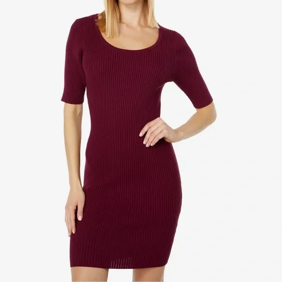 Michael Stars Mae Ribbed Sweater Dress Bodycon Shimmer Chestnut Large Petite